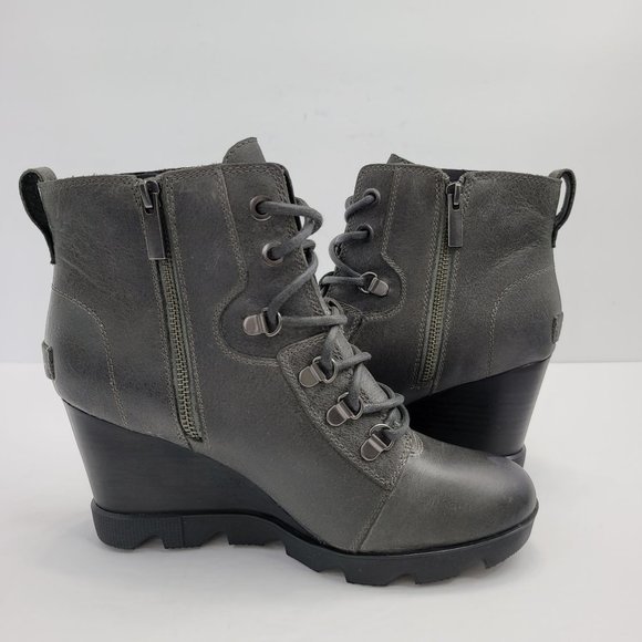Sorel Joan Uptown Lace Leather Wedge Women's Boots Grey NL3790-052 US Size 9 - Picture 9 of 11